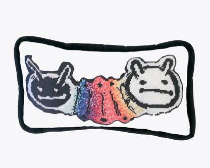 two headed, horned worm connected with a shared rainbow body
