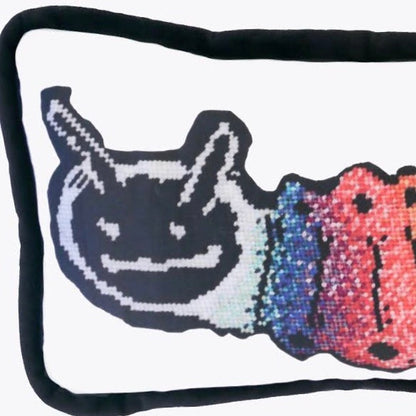 two headed, horned worm connected with a shared rainbow body