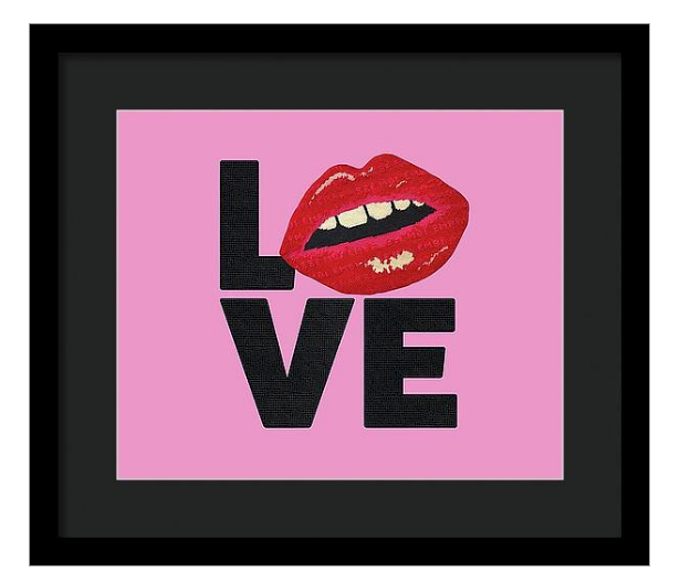 Glossy hot pink print features the word LOVE, spelled as L (lips) and VE stacked underneath.