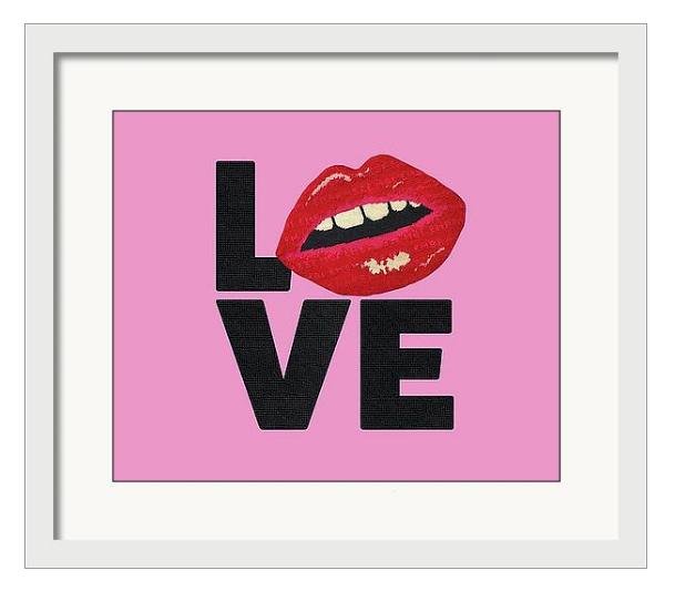 Glossy hot pink print features the word LOVE, spelled as L (lips) and VE stacked underneath.  Seen on High School Musical: The Series.