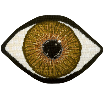 brown eye sculpted pillow has iris is gold at center, gradually turning to a dark brown - very detailed