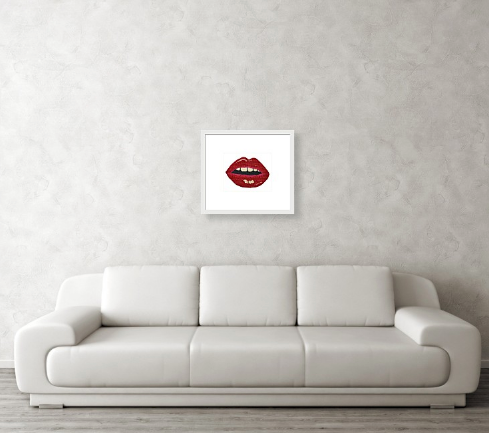 big, pouty red lips print with gapped teeth