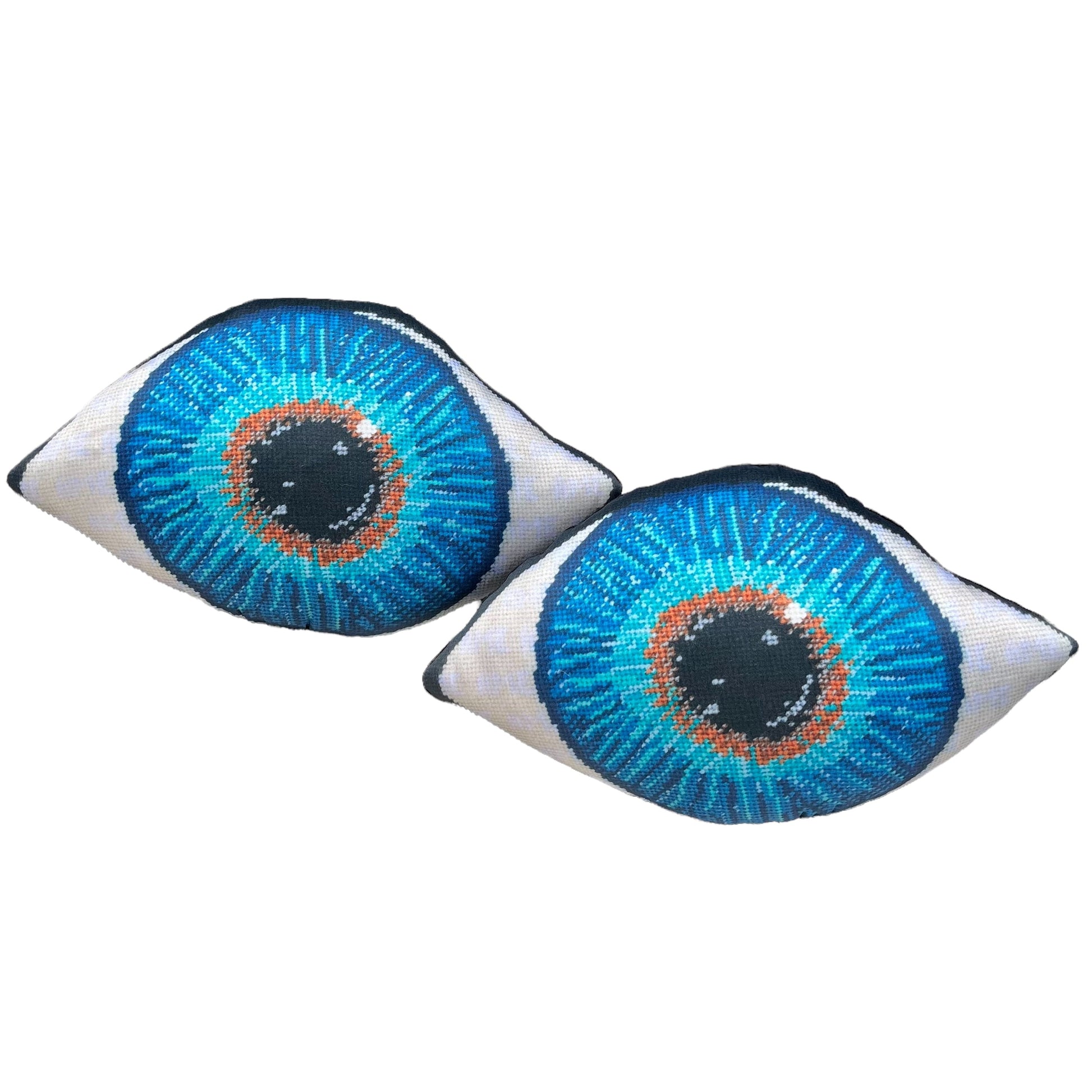 blue eye sculpted pillow has gold in center, turning to turquoise, then deep blues - very detailed