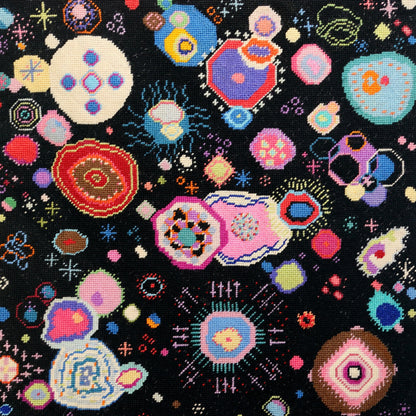 geometric colorful playful elements black background contemporary pillow