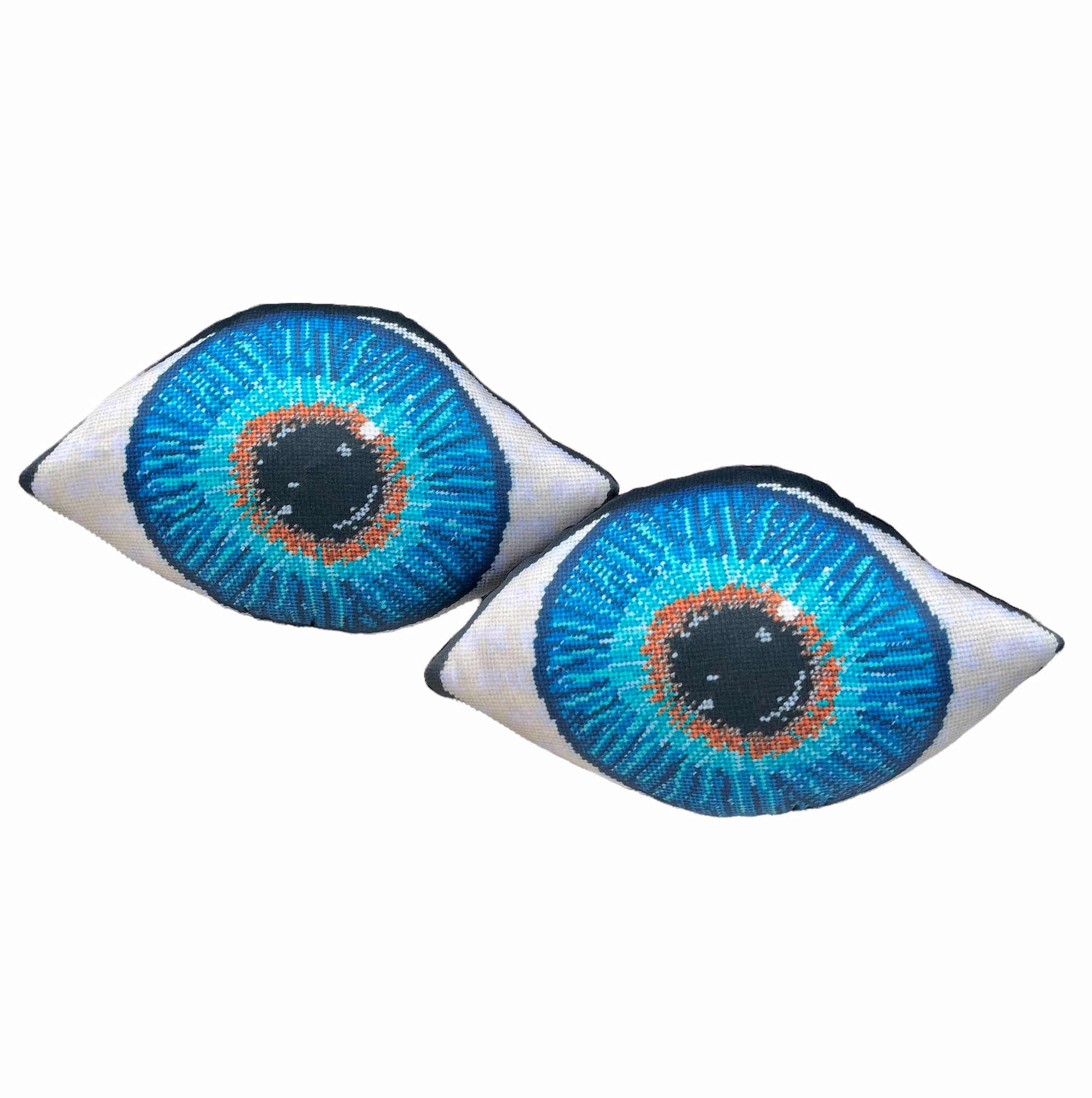 blue eye sculpted pillow has gold in center, turning to turquoise, then deep blues - very detailed