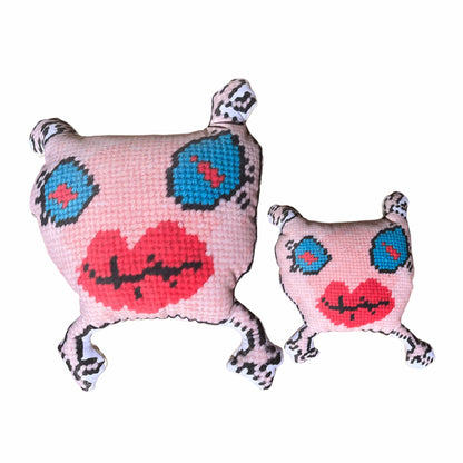 sweet monster sculpted plush pillow with big blue eyes and lips