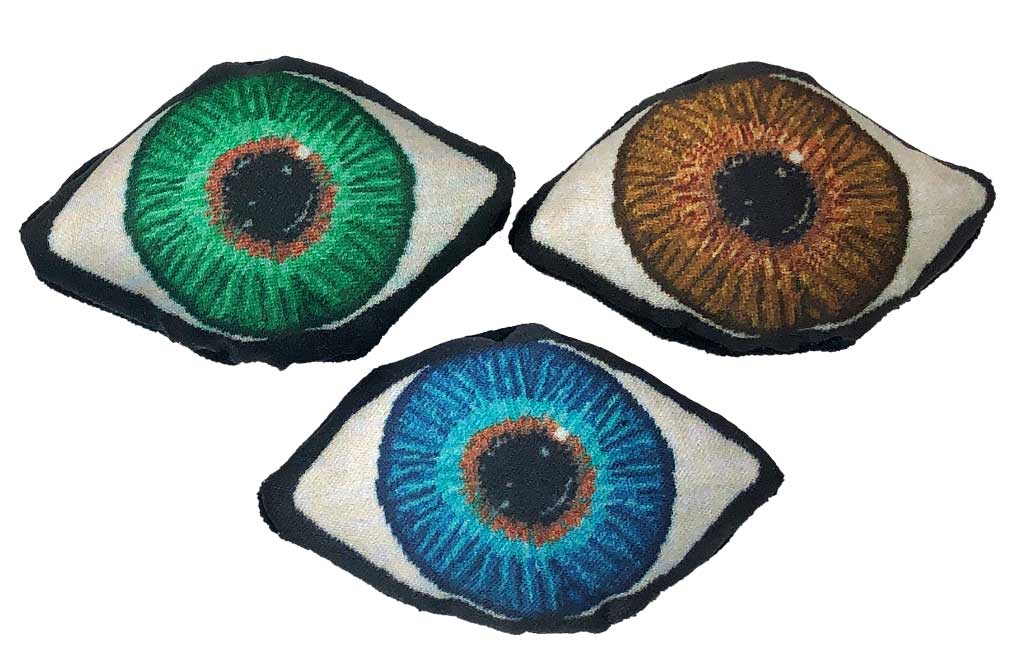 green, brown and blue eye-shaped lavender sachets