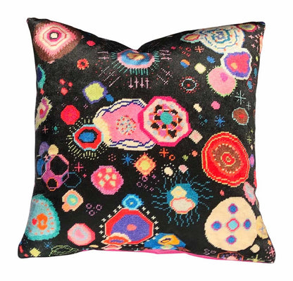 geometric colorful playful elements black background contemporary pillow