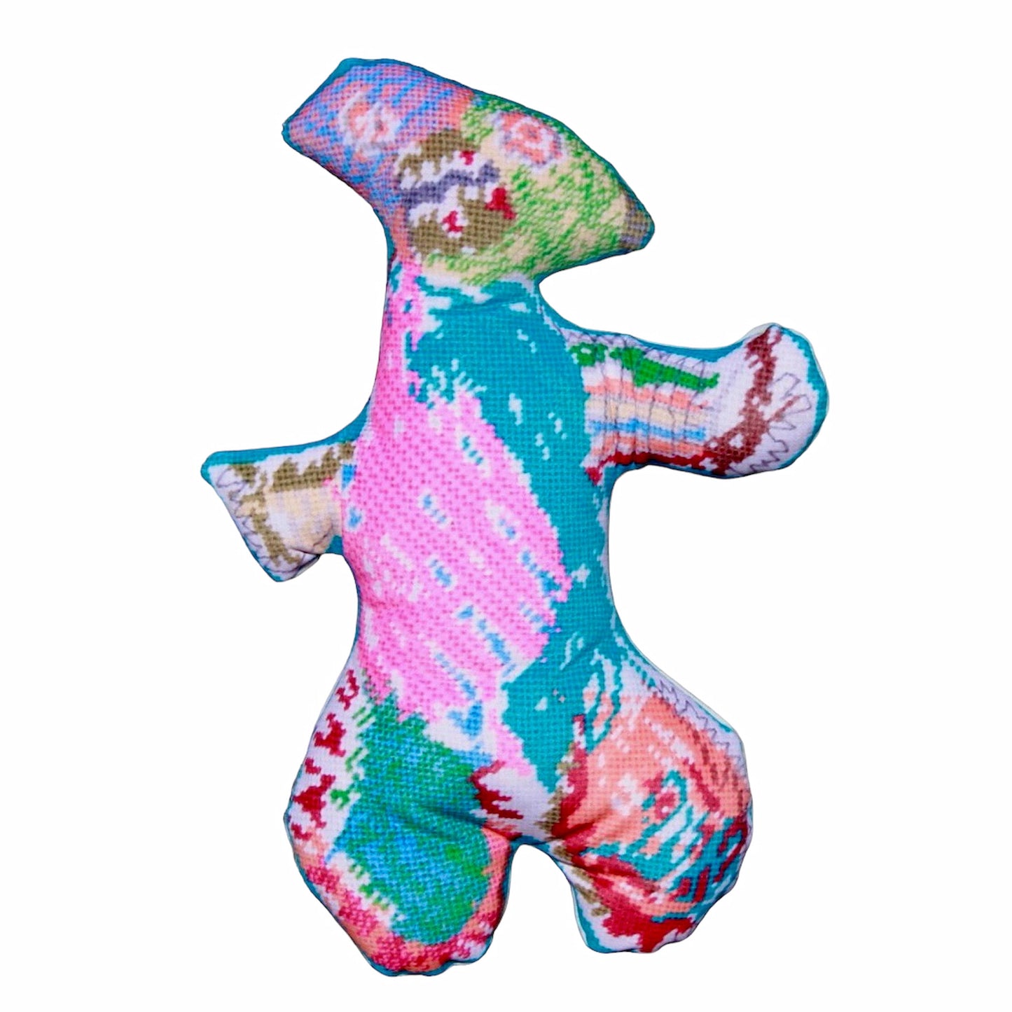 colorful, silly sculpted soft plush monster