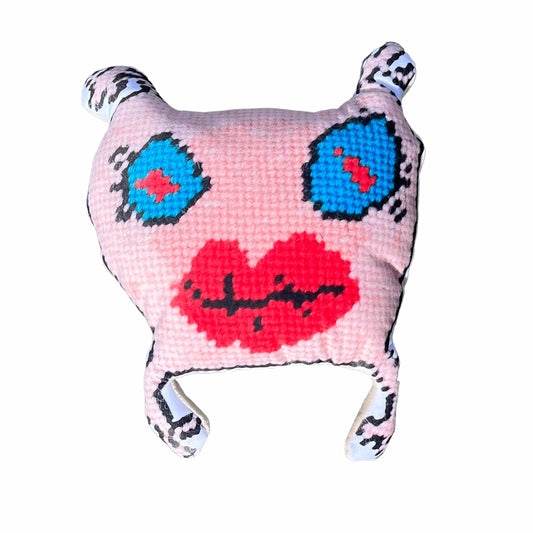 sweet monster sculpted plush pillow with big blue eyes and lips