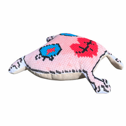sweet monster sculpted plush pillow with big blue eyes and lips