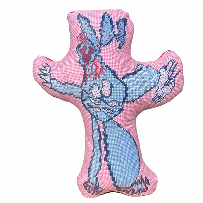 sculpted blue monster with red heart eyes