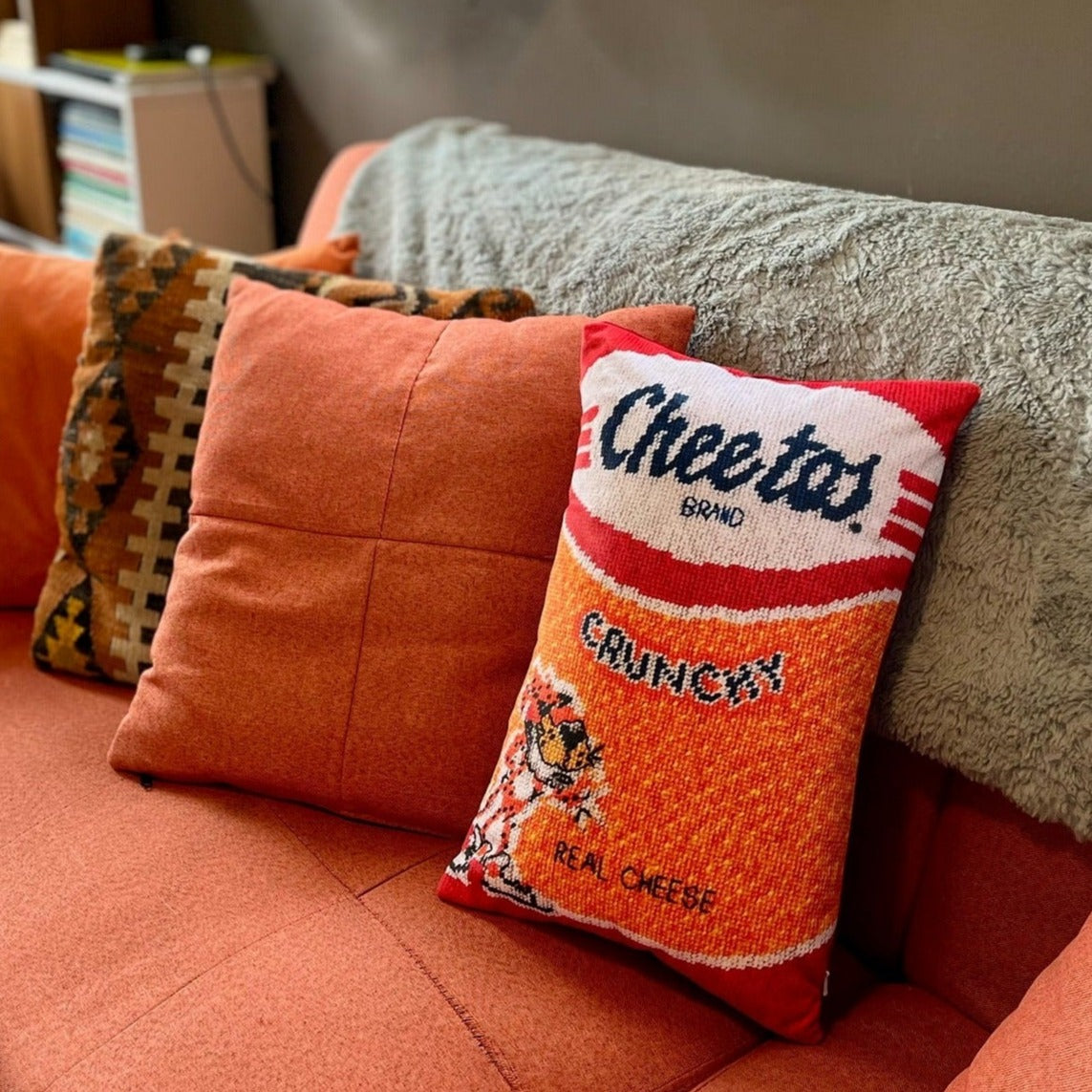 velvet ORANGE CRUSH CHEETOS blended down pillow mommani threads