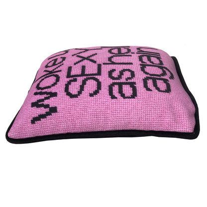woke up sexy as hell in black, centered on pillow with pink background