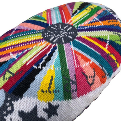 pillow center is dark gray with white fist pump, rainbow circle radiates out with GONNA START A REVOLUTION, cloud and stars border
