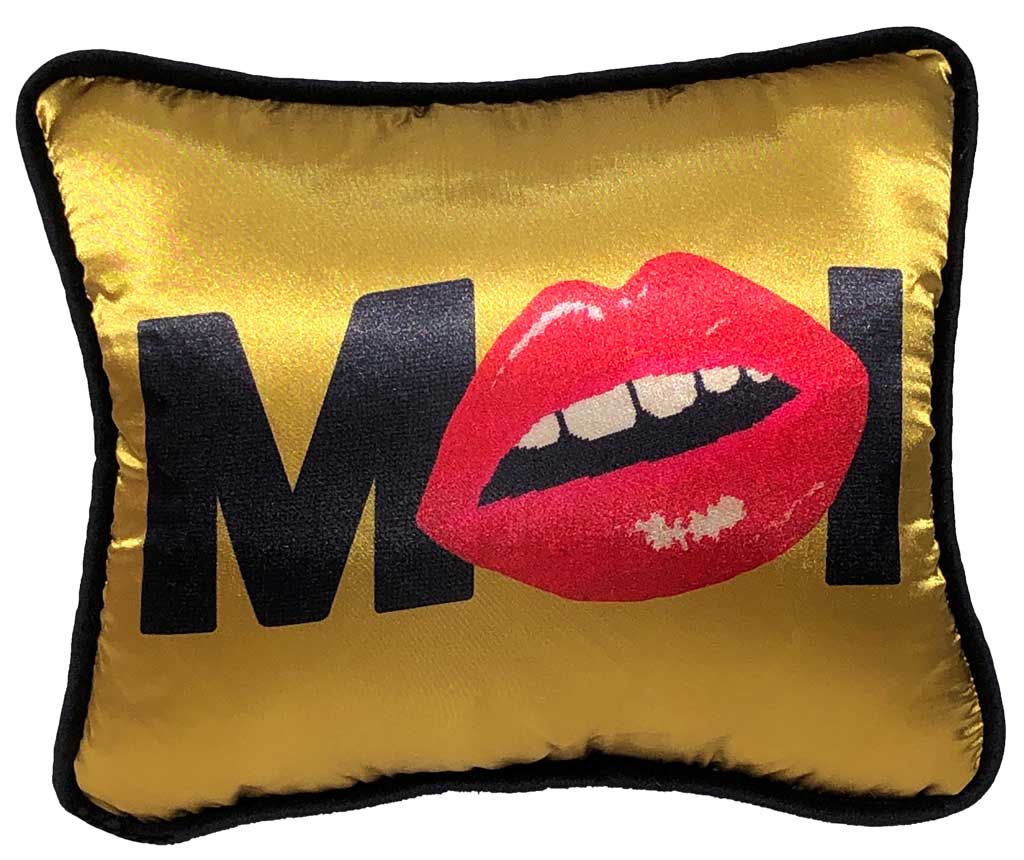 pop art gold satin MOI kiss me pillow